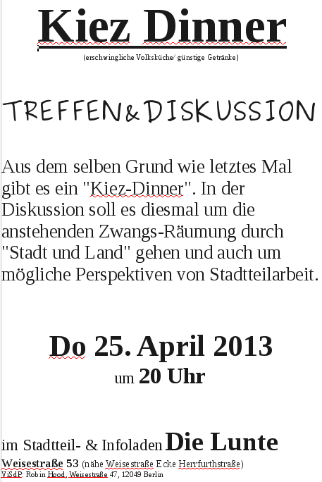 Kiez-Dinner 25. April