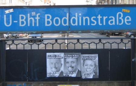 Plakate Mieterpartei U-Bhf Boddinstrasse